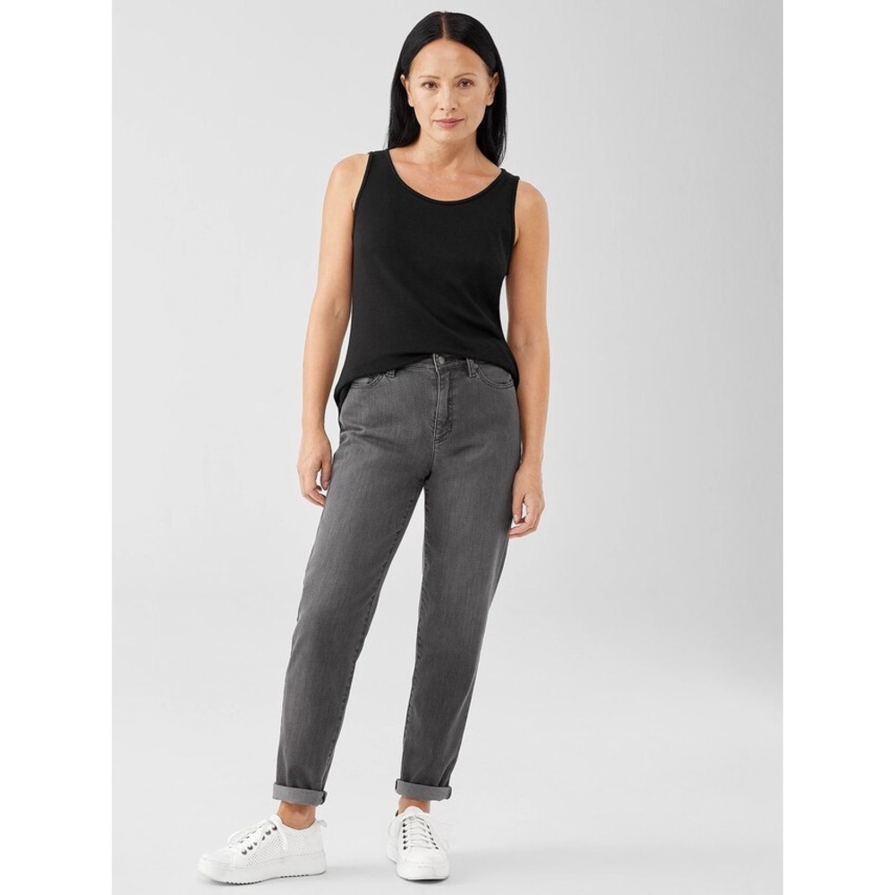 Eileen Fisher Grey Organic Cotton Stretch Straight Leg Denim Jeans Sz‎ 12